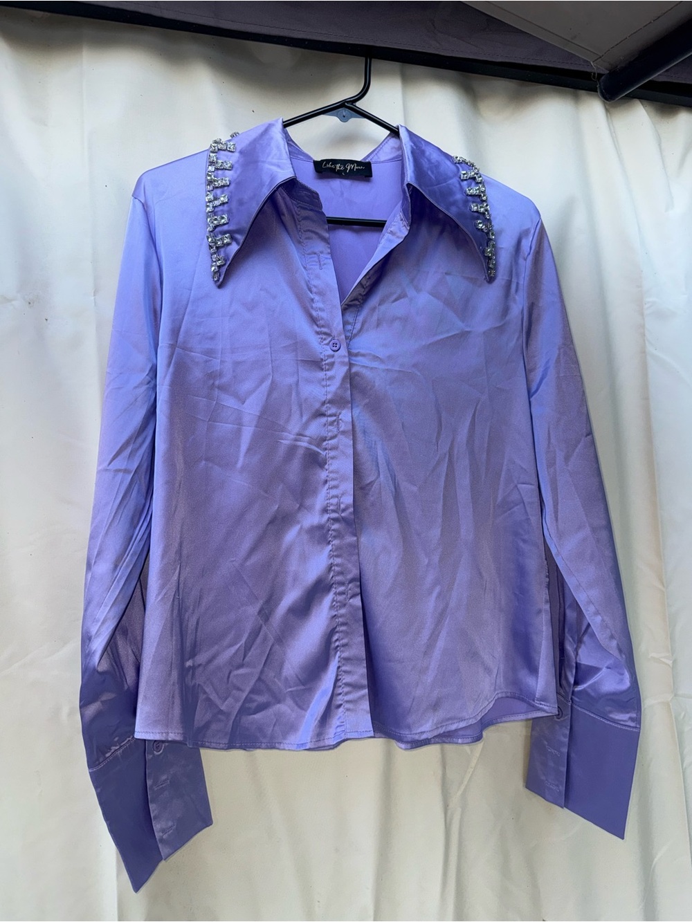 Embellished Collar Lavender Button-Up Shirt
